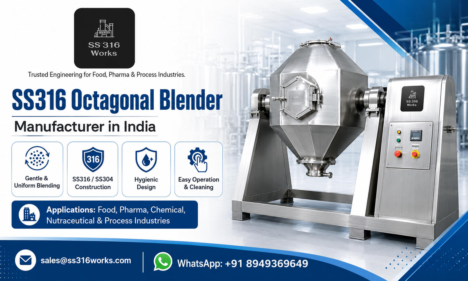 SS316 Octagonal Blender Manufacturer in India